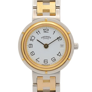 HERMES Clipper Wrist Watch CL2.440 Quartz Gold Plated Stainless Steel Used Women