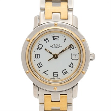 HERMES Clipper Wrist Watch CL4.220 Quartz Gold Plated Stainless Steel Used Women