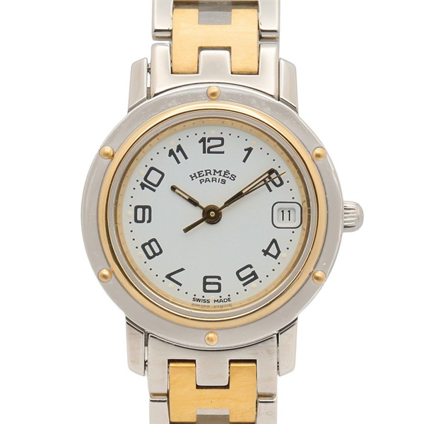 HERMES Clipper Wrist Watch CL4.220 Quartz Gold Plated Stainless Steel Used Women