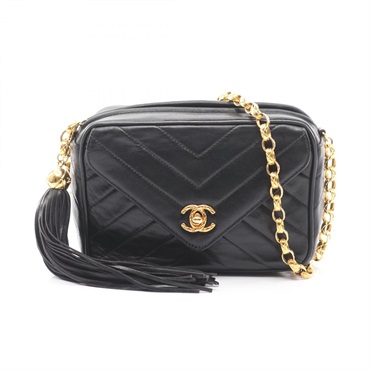 CHANEL V Stitch Chain Crossbody Shoulder Bag Lamb leather Black GHW Used Women