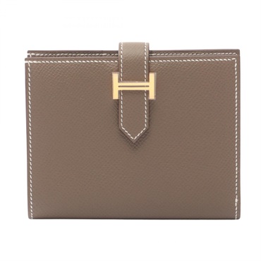HERMES BEARN Compact Bi-fold wallet Epsom leather Gray Etoupe Grey Used W GHW