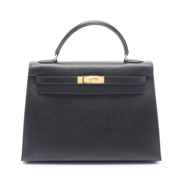 HERMES Kelly 32 Shouder Handbag 017317CC Ardennes leather Black GHW Used Y
