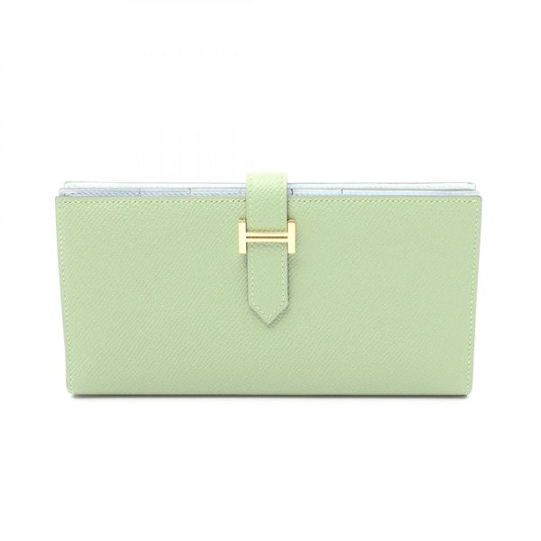 HERMES Bearn Soufflet Verso wallet 073596CC Epsom leather Green Blue Used Y GHW
