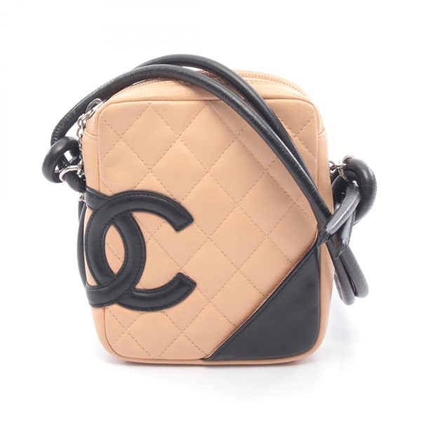 CHANEL Cambon line Shoulder crossbody Bag leather Beige Black Used Women SHW