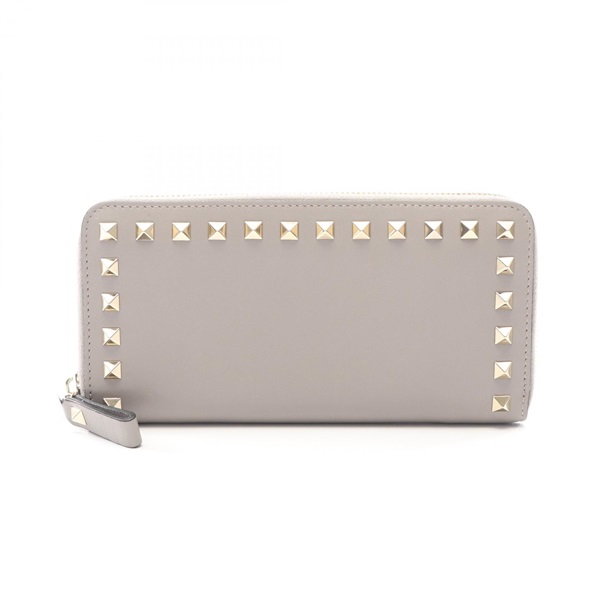 Valentino Rockstud Around zip long wallet purse leather Gray Used Women