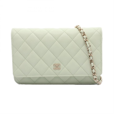 CHANEL Matelasse chain crossbody Shoulder Bag leather mint Used Women GHW
