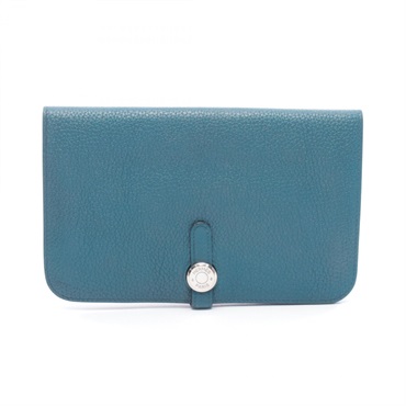 HERMES Dogon Duo GM Bifold purse wallet A Taurillon Clemence Malachite Used SHW