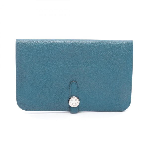 HERMES Dogon Duo GM Bifold purse wallet A Taurillon Clemence Malachite Used SHW