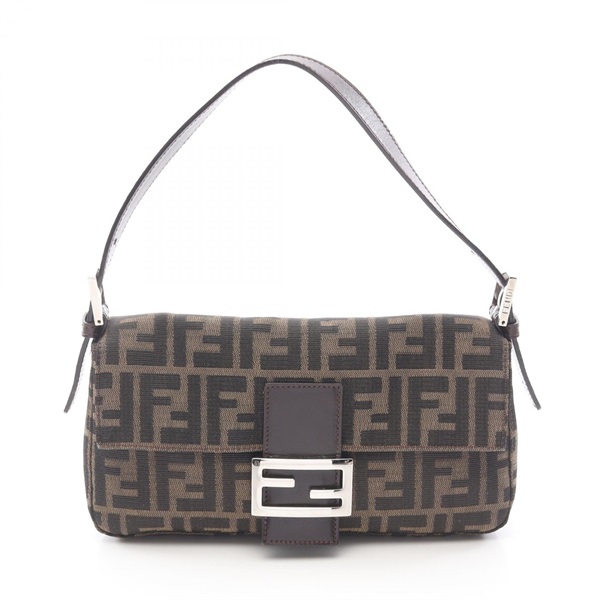 FENDI Mamma bucket Zucca Shoulder Handbag canvas leather Brown Used Women