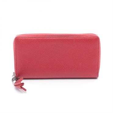 GUCCI Bamboo Around long wallet purse 307984 leather Red Used Women