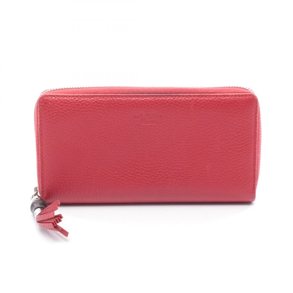 GUCCI Bamboo Around long wallet purse 307984 leather Red Used Women