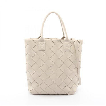 BOTTEGA VENETA Maxi Intrecciato Tote Shoulder Crossbody Bag leather White Used