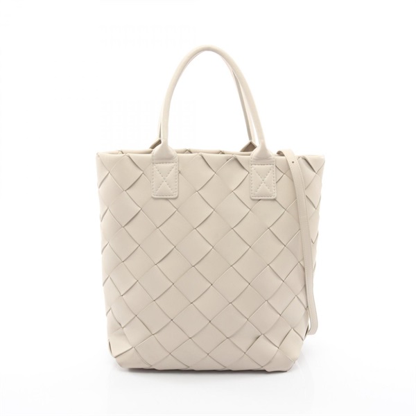 BOTTEGA VENETA Maxi Intrecciato Tote Shoulder Crossbody Bag leather White Used
