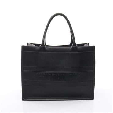 Dior BOOK TOTE Medium Hand Bag leather Black Used Women CD logo