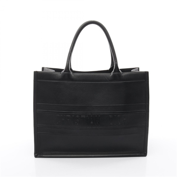 Dior BOOK TOTE Medium Hand Bag leather Black Used Women CD logo