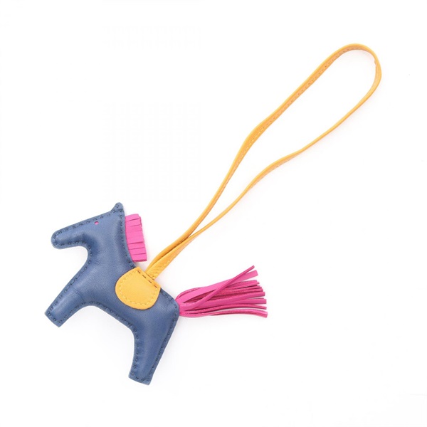 HERMES Rodeo PM Bag Charm Agneau milo leather Blue saphir Rose purple Used D