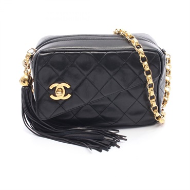 CHANEL Matelasse chain crossbody Shoulder Bag tassel Lambskin Black Used GHW