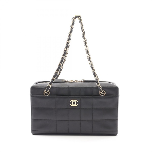 CHANEL Chocolate bar Chain Shoulder Bag Lambskin Black GHW Used Women CC