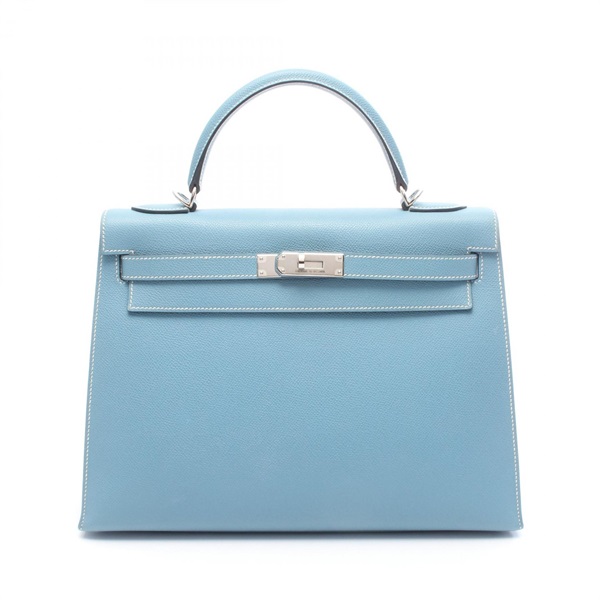HERMES Kelly 32 shoulder Handbag I outside stitched Epsom Blue jean Used SHW