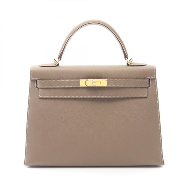 HERMES Kelly 32 shoulder Handbag T outside stitched Epsom Etoupe Grey Used GHW