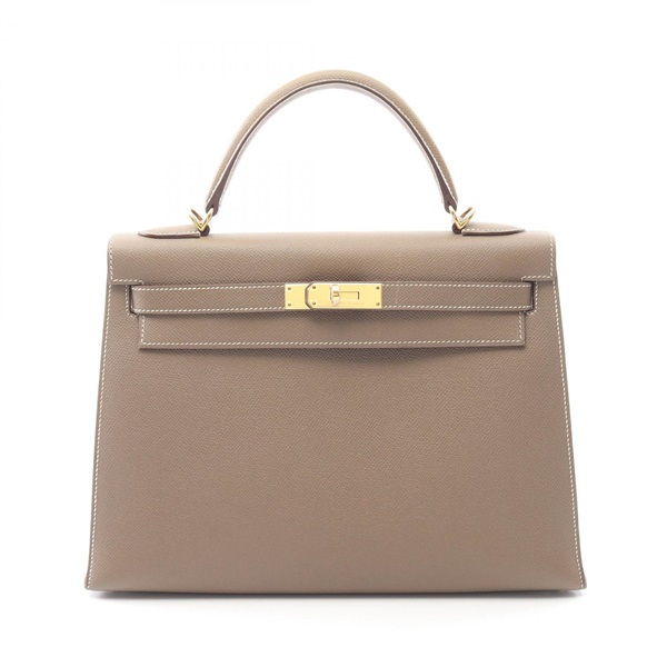 HERMES Kelly 32 shoulder Handbag T outside stitched Epsom Etoupe Grey Used GHW