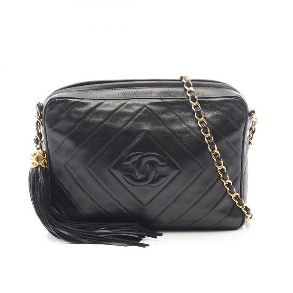 CHANEL Diamond Stitch COCO Mark Chain Shoulder Bag Lambskin Black GHW Used CC