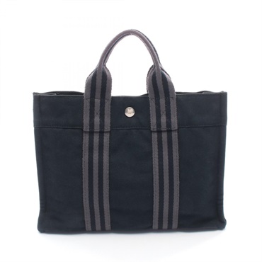 HERMES Fourre-tout PM Tote Handbag canvas Black Gray SHW Used Women