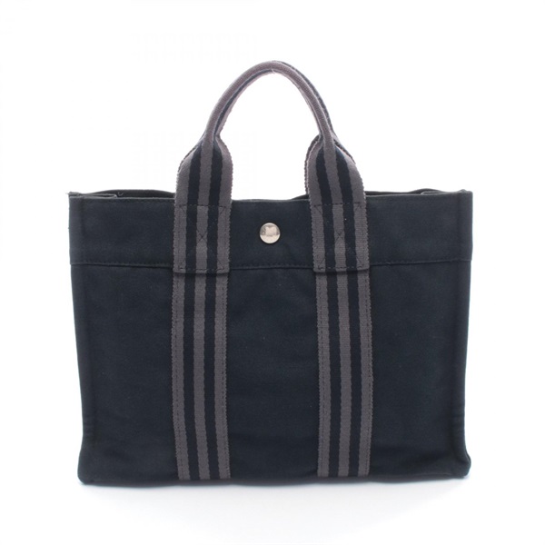 HERMES Fourre-tout PM Tote Handbag canvas Black Gray SHW Used Women