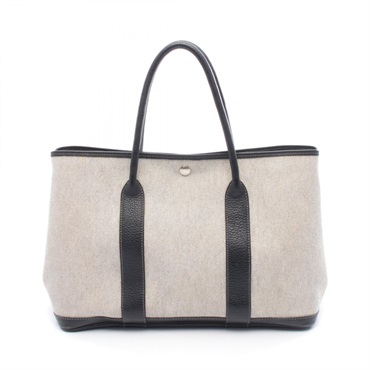 HERMES Garden Party PM Tote Handbag Negonda leather Toile H canvas Ecru Used G