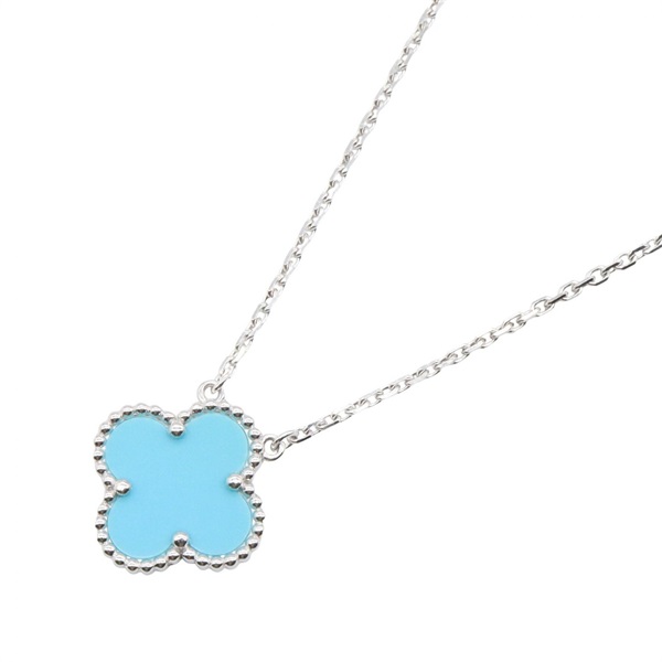 Van Cleef & Arpels Vintage Alhambra Necklace 18KWG White Gold Turquoise Blue