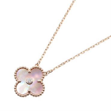 Van Cleef & Arpels Vintage Alhambra Necklace 18KPG Gold Pink MOP Diamond Used