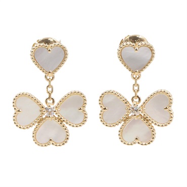 Van Cleef & Arpels Sweetheart Diamond Pierced Earrings 18KYG Mother of Pearl