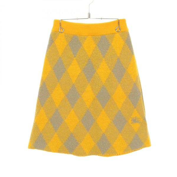 BURBERRY Checked pattern plaid Knitwear Skirt wool Yellow Gray size XXS