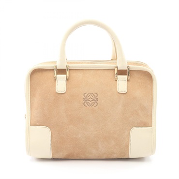 LOEWE Amazona 28 Handbag Suede leather Beige White Used Women