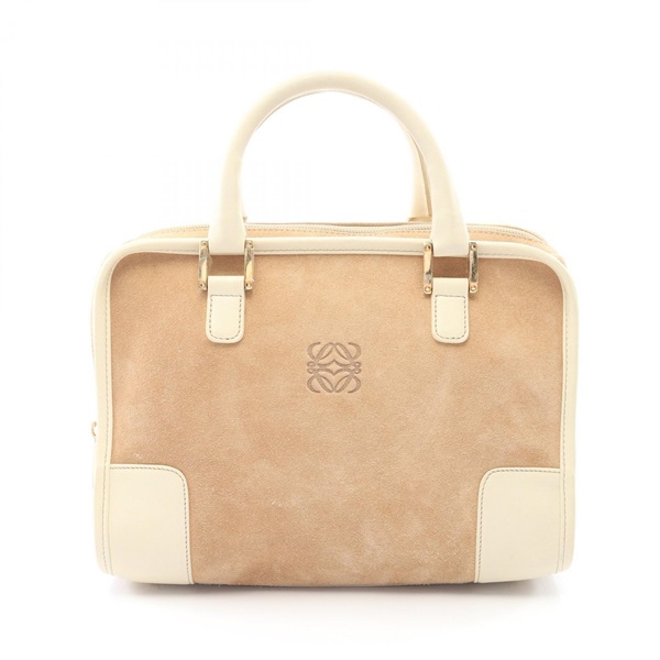 LOEWE Amazona 28 Handbag Suede leather Beige White Used Women