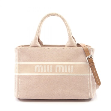 Miu Miu DENIM LOGO Tote shoulder crossbody Bag 5BA219 canvas Beige Used Women