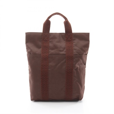 HERMES Herline Cabas Hand Tote Bag Nylon canvas Brown Used unisex SHW