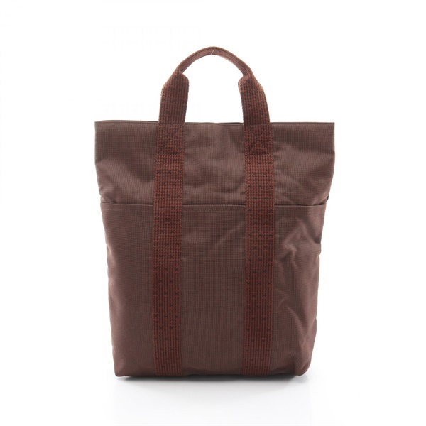 HERMES Herline Cabas Hand Tote Bag Nylon canvas Brown Used unisex SHW