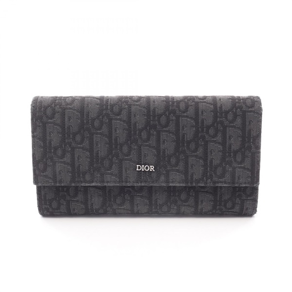 Dior Oblique Jacquard Long Flap Wallet Bifold purse canvas Black Used mens logo
