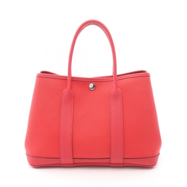 HERMES Garden party TPM Tote Bag Negonda leather Toile officier canvas Red Used