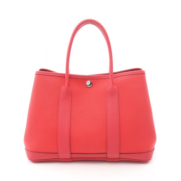 HERMES Garden party TPM Tote Bag Negonda leather Toile officier canvas Red Used