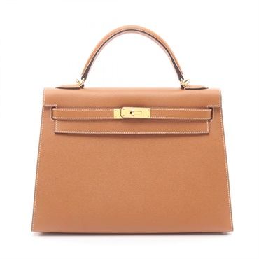 HERMES Kelly 32 Shoulder Handbag Epsom leather Brown Gold GHW Used Women A