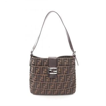 FENDI Zucca Shoulder Bag Nylon leather Brown Used Women