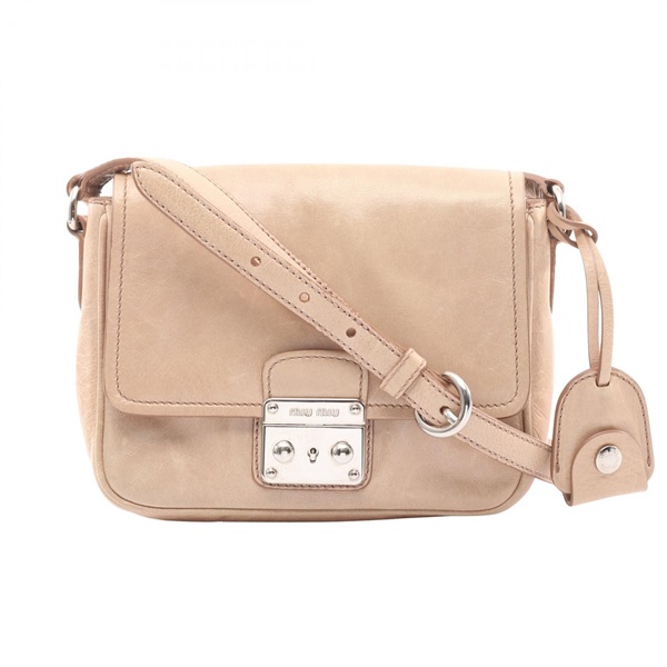 Miu Miu VITELLO SHINE Shoulder crossbody Bag leather Beige Used Women