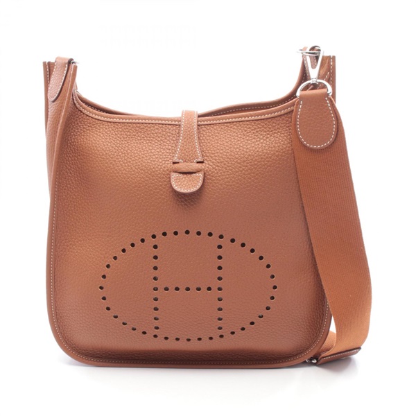 HERMES Evelyne 3 Troyes PM Shoulder Bag Clemence leather Brown Gold Used K SHW
