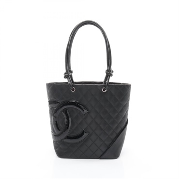 CHANEL Cambon line medium Tote hand Bag Patent leather Black Used Women