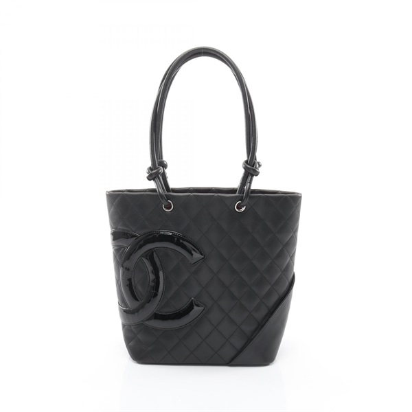 CHANEL Cambon line medium Tote hand Bag Patent leather Black Used Women