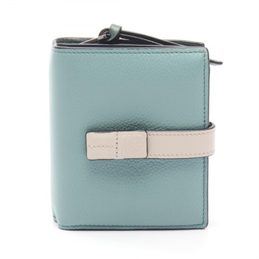 LOEWE Compact zip Bi-fold wallet 124 12 Z44 leather Blue White Used Women