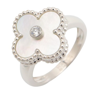 Van Cleef & Arpels Vintage Alhambra Ring 18KWG Gold Diamond MOP US size 6.25 #53