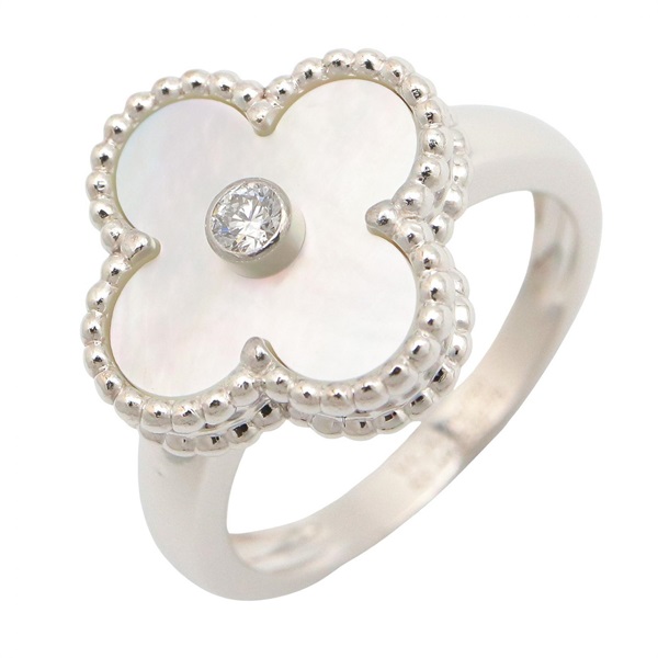 Van Cleef & Arpels Vintage Alhambra Ring 18KWG Gold Diamond MOP US size 6.25 #53